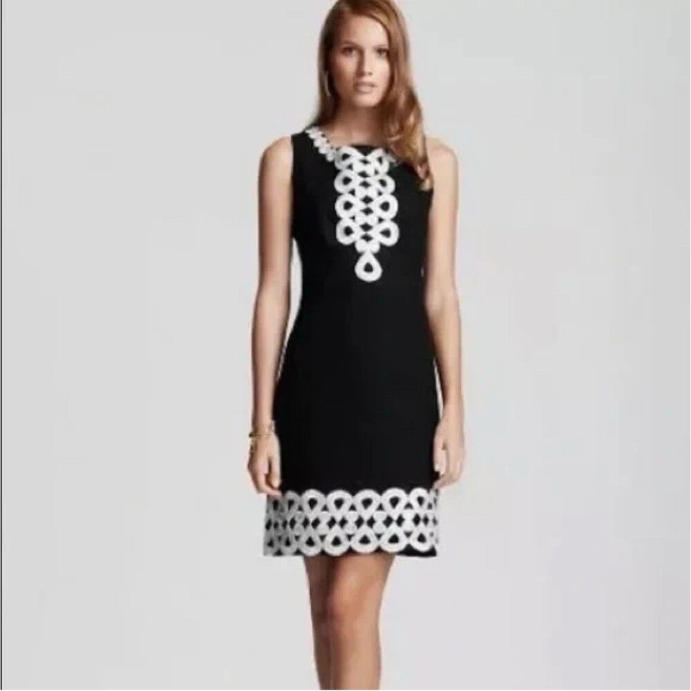 LILLY PULITZER ADELSON EMBROIDERED BLACK AND SILVER SHIFT DRESS SZ 4 RETAIL $278